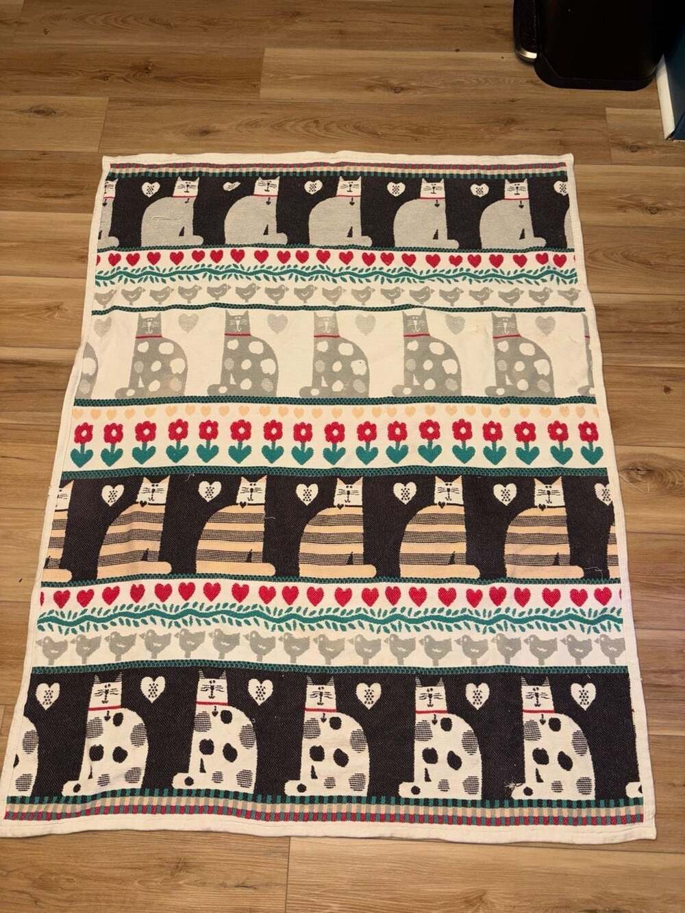 Vintage Pat Meyers Crown Crafts Kitty Kingdom Cat Throw Blanket